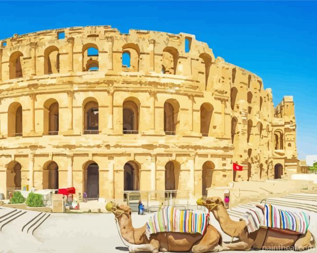 Tunisia Amphitheatre Camels Painting By Numbers Kits