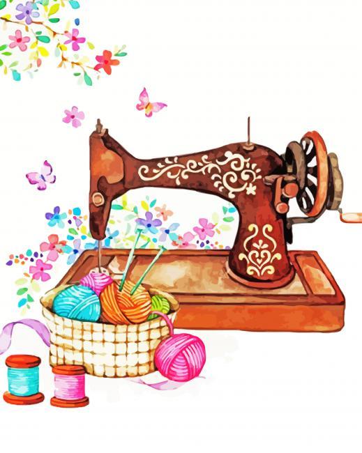 Brown Sewing Machine Painting By Numbers Kits