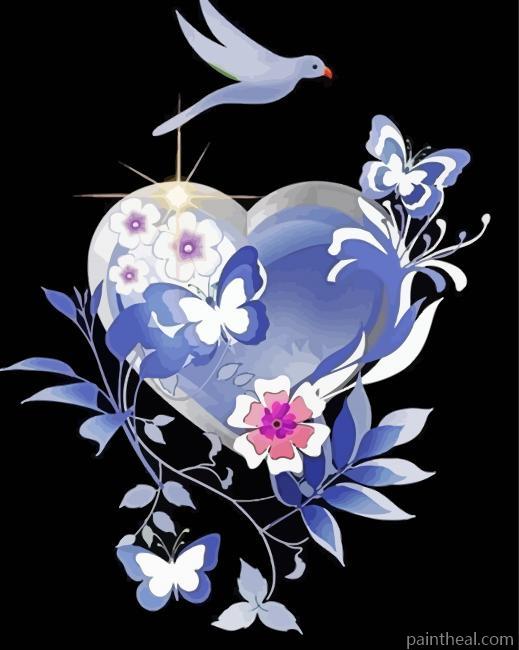 Blue Heart and Butterfly Painting By Numbers Kits