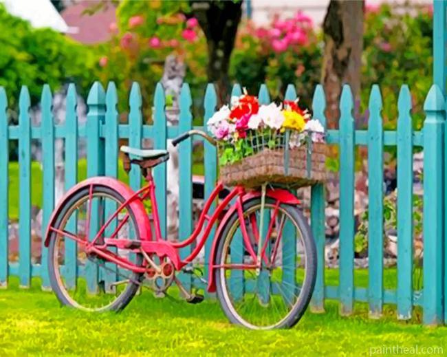 Red Bicycle With Flowers Painting By Numbers Kits
