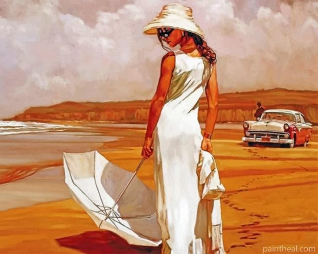 Woman With A White Dress Painting By Numbers Kits
