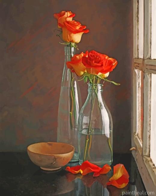 Aesthetic Flowers In A Glass Bottles Painting By Numbers Kits