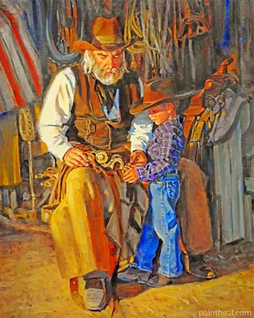 Cowboy And His Grandfather Painting By Numbers Kits