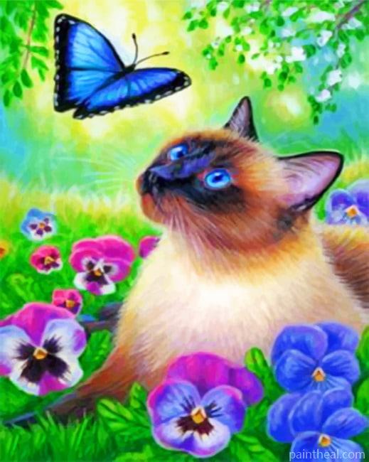 Cat And Blue Butterfly Painting By Numbers Kits