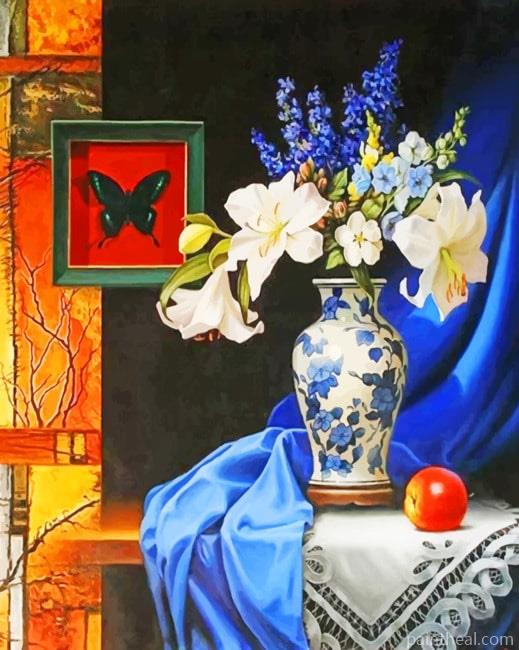 Aesthetic Blue Vase With White Sunflowers Painting By Numbers Kits