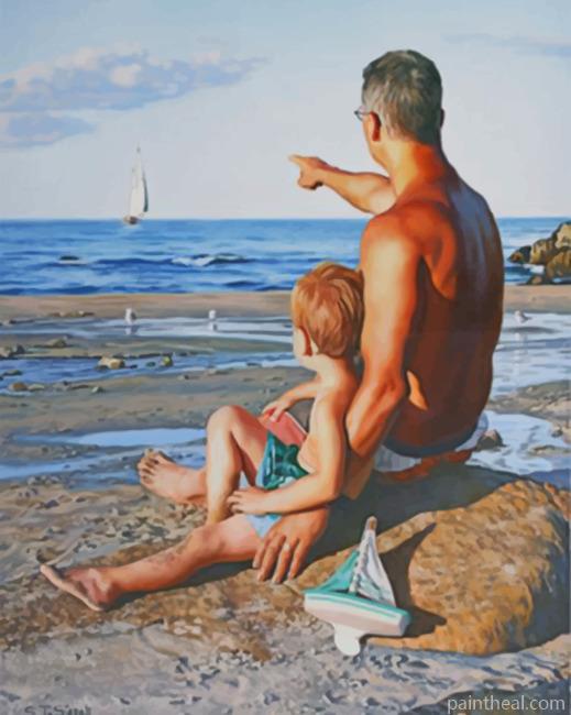 Father And Son Enjoying The Summer Painting By Numbers Kits