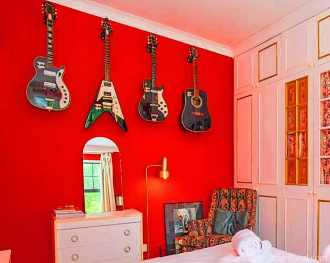 Guitars Hanged In Bedroom Painting By Numbers Kits