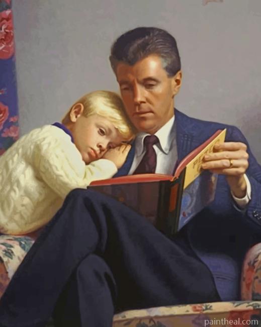 Father And Son Reading A Story Painting By Numbers Kits