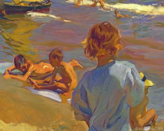 Children On The Beach Painting By Numbers Kits