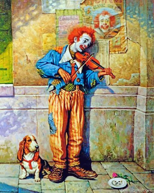 Sad Clown With His Dog Friend Painting By Numbers Kits