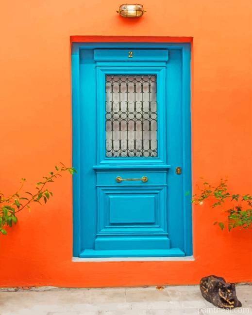 Blue Aesthetic Door Painting By Numbers Kits
