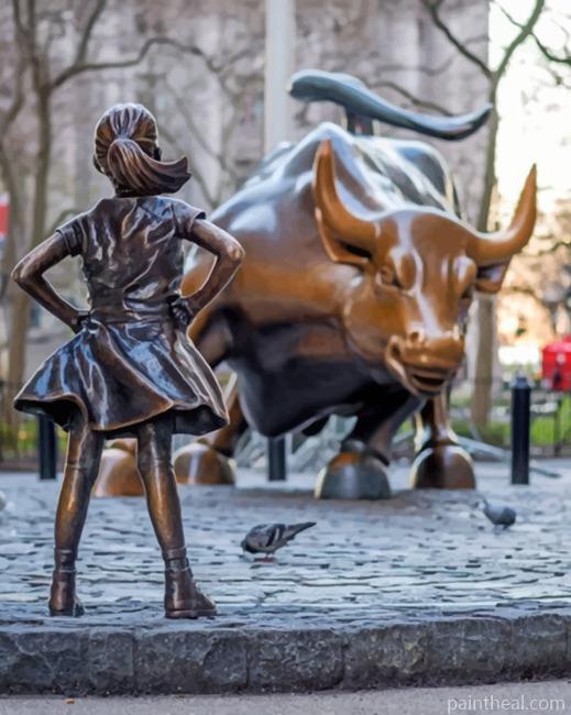 Fearless Girl Bull Sculpture Painting By Numbers Kits