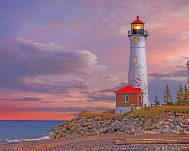Aesthetic Crisp Point Lighthouse Painting By Numbers Kits