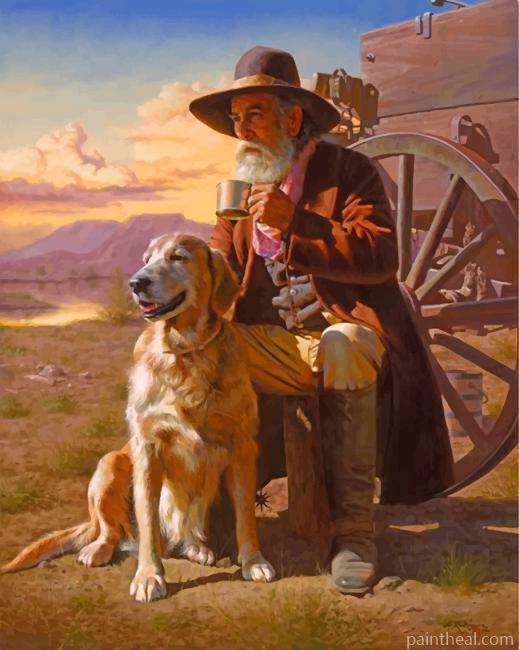 Western Old Man And His Dog Painting By Numbers Kits