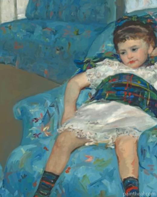 Little Girl in a Blue Armchair Painting By Numbers Kits