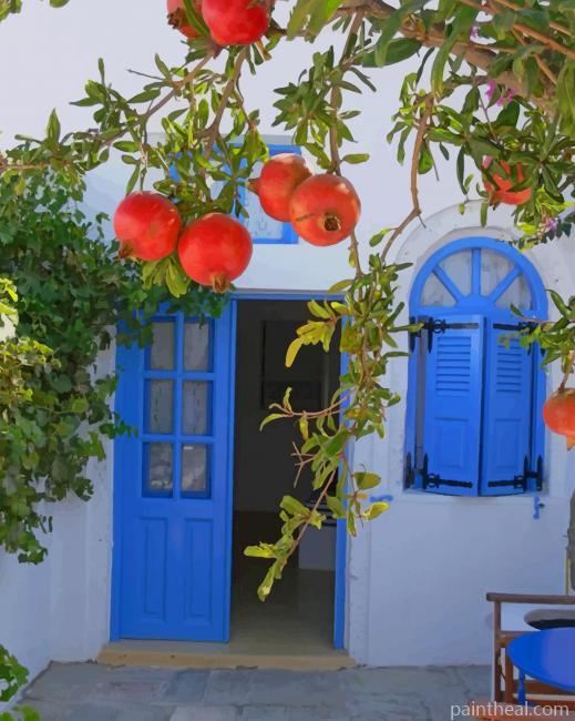 Pomegranate Tree In Santorini Painting By Numbers Kits