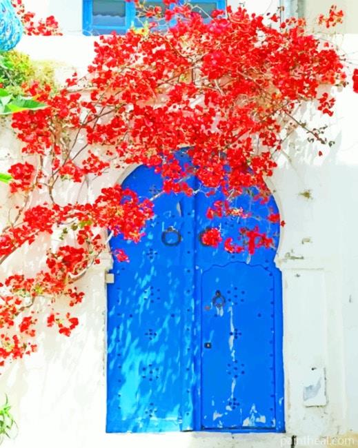 Red Flowers And Door Painting By Numbers Kits