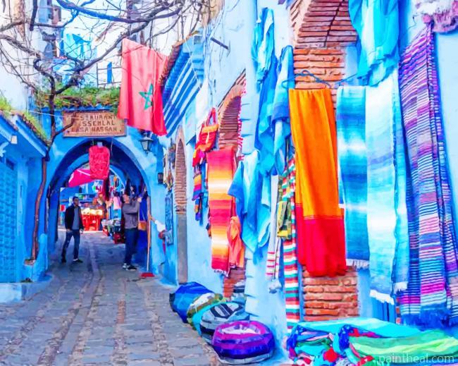 Blue City Chefchaouen Morrocan Rugs Shops Painting By Numbers Kits