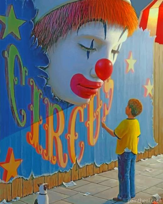 Boy Watching A Circus Clown Painting By Numbers Kits