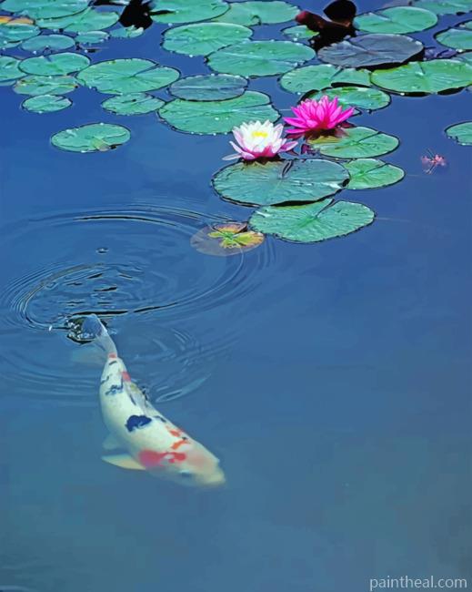 Koi Fish And Lotus Painting By Numbers Kits