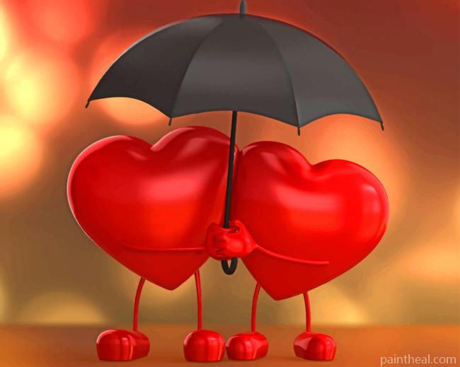 Love Hearts Under A Black Umbrella Painting By Numbers Kits
