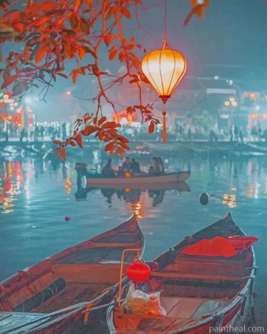 Vietnam Boats Night Painting By Numbers Kits