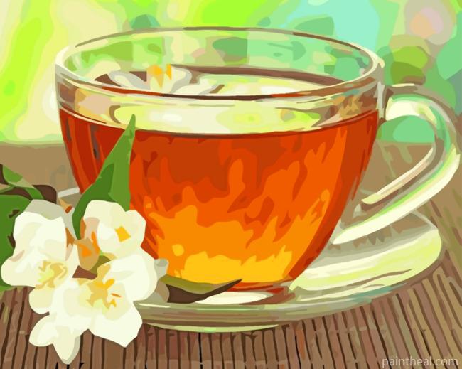 Tea And White Flower Painting By Numbers Kits