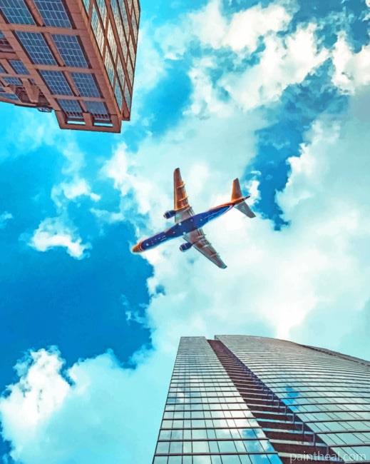 A Plane And Skyscrapers Painting By Numbers Kits
