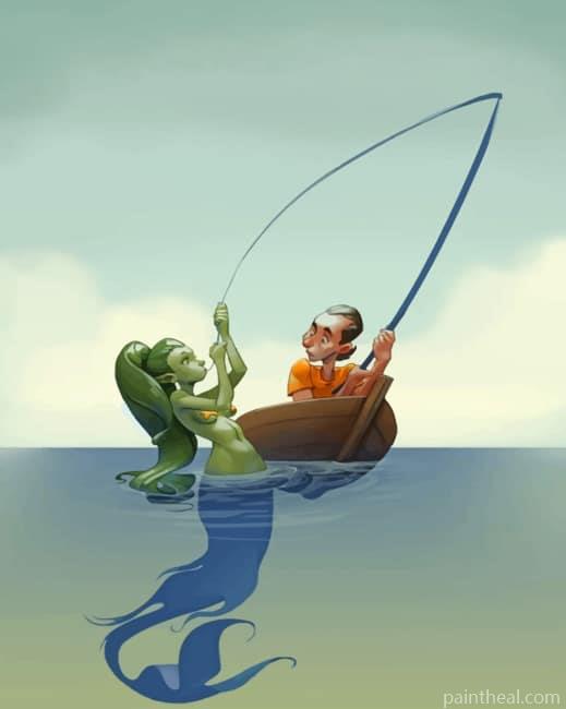 Fisherman And Green Mermaid Painting By Numbers Kits