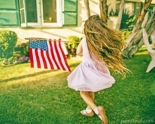 Kid Holding US Flag Painting By Numbers Kits