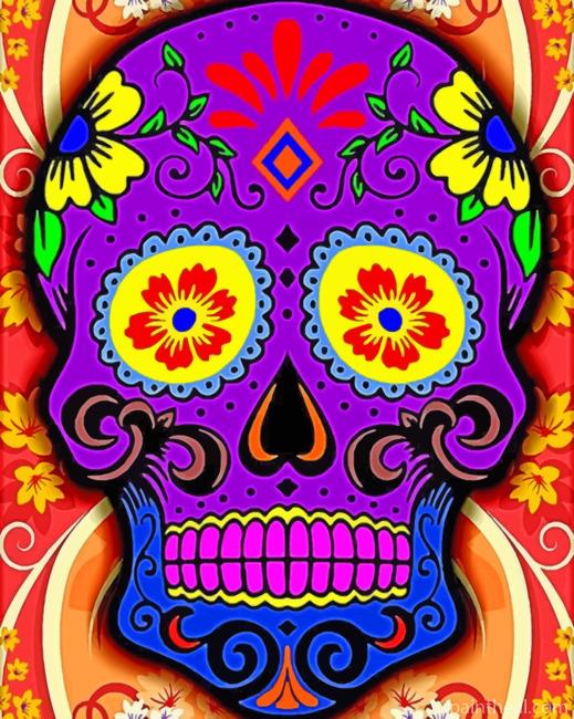 Purple Folk Art Skull – 5D Diamond Painting Painting By Numbers Kits