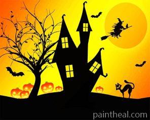 Halloween House Silhouette – 5D Diamond Painting Painting By Numbers Kits