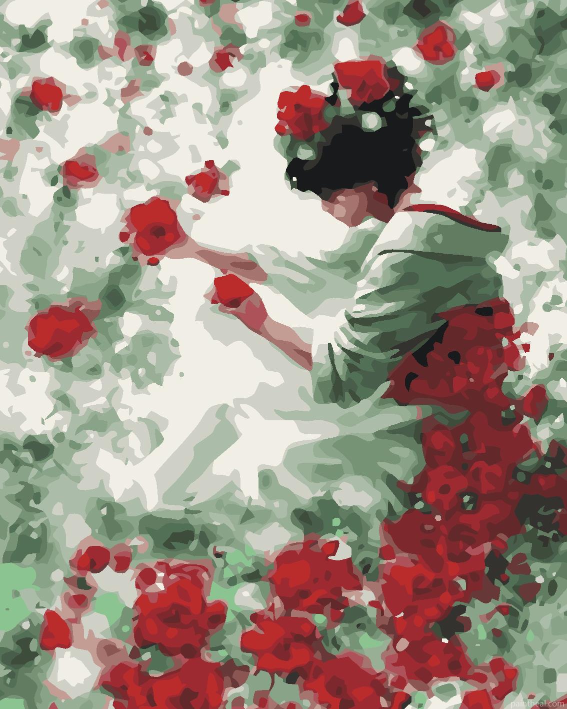 Japanese Girl Red Flowers Painting By Numbers Kits