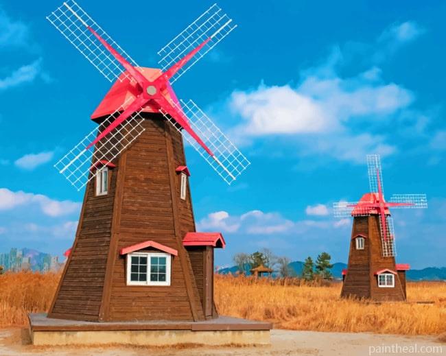 Brown Windmills Painting By Numbers Kits