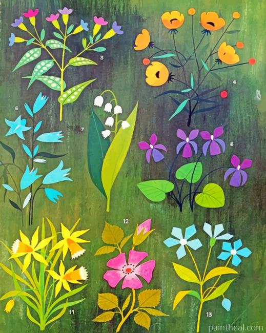 Aesthetic Flowers And Leaves Painting By Numbers Kits