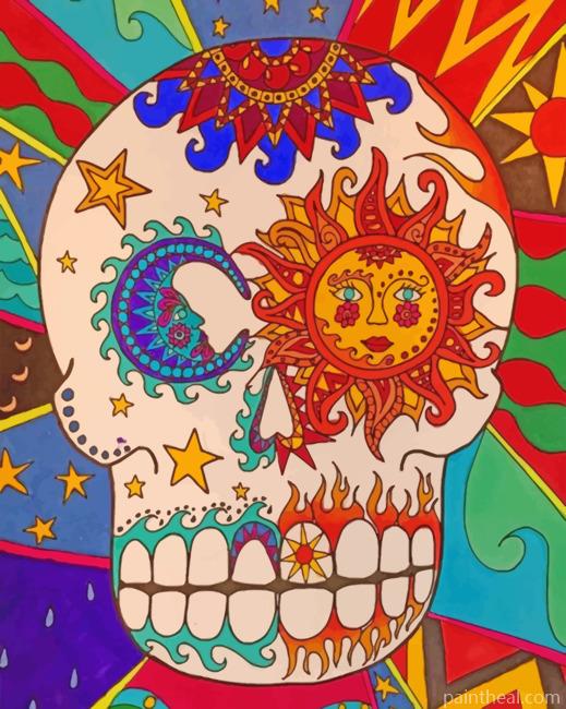 Folk Art Skull – 5D Diamond Painting Painting By Numbers Kits