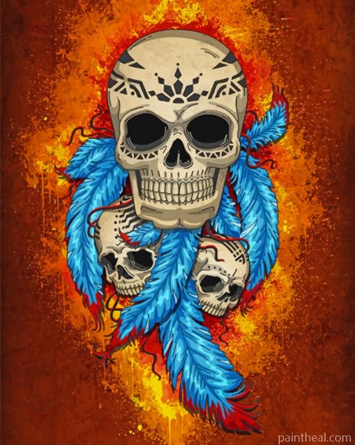 Native Skulls With Feathers Painting By Numbers Kits