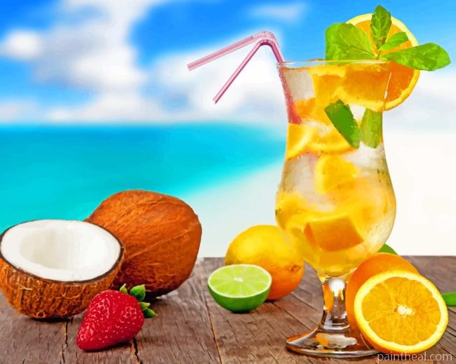 Lemon Drink And Coconuts Painting By Numbers Kits