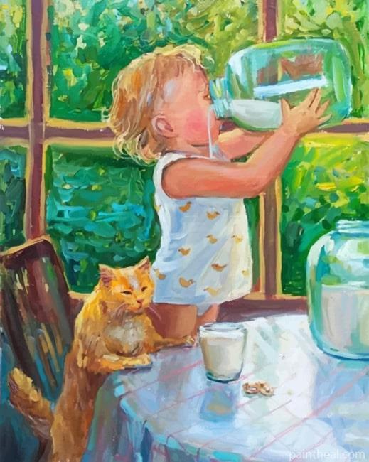 Girl Drinking Milk Impressionist Painting By Numbers Kits