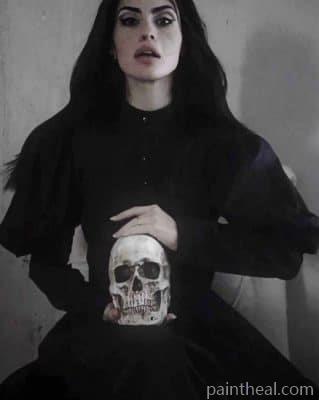 Gothic Girl Carrying A Skull Painting By Numbers Kits