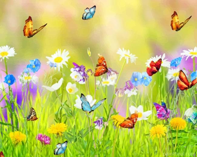 Spring Meadow and Butterflies Painting By Numbers Kits