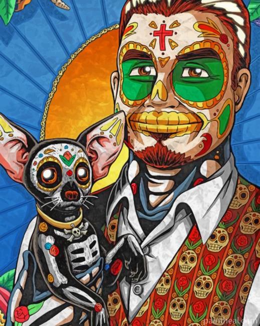 Sugar Skull Man And His Pet Painting By Numbers Kits