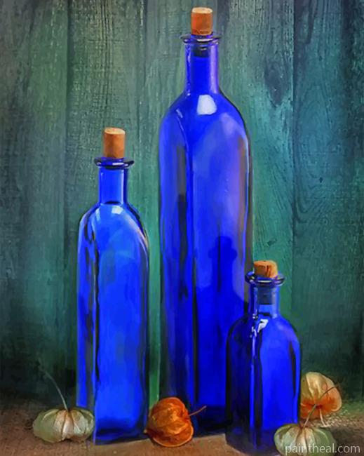 Aesthetic Blue Bottles Painting By Numbers Kits