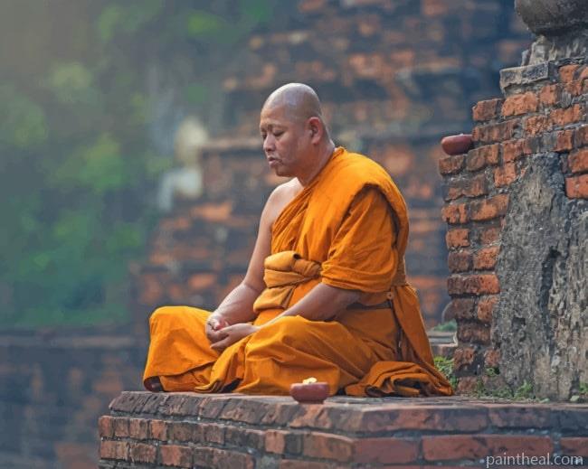 Monk Meditating In A Temple Painting By Numbers Kits