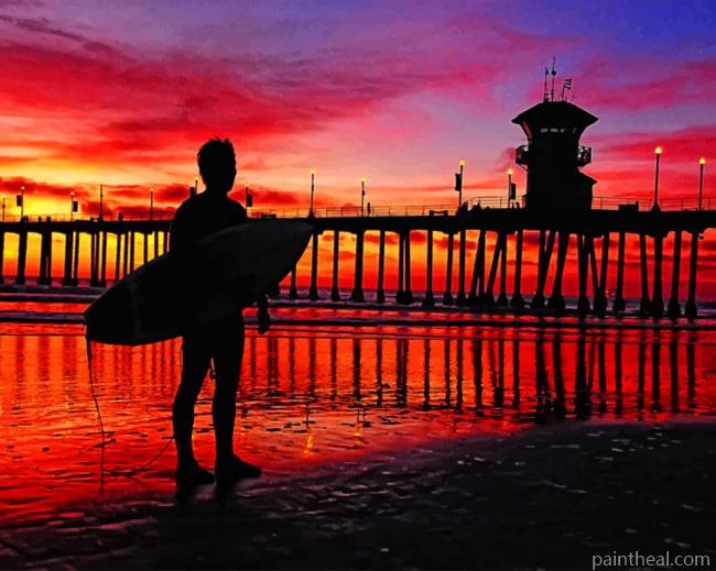 Surfer At A Sunset Silhouette Painting By Numbers Kits