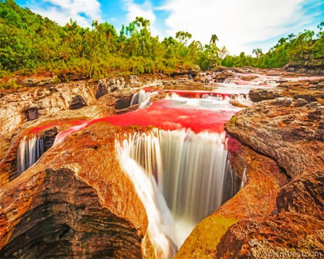 Aesthetic Waterfall In Colombia Painting By Numbers Kits