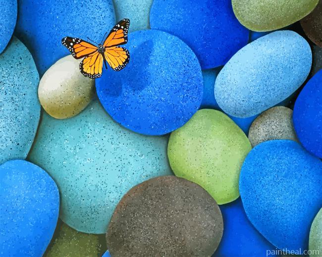 Blue Stones And Butterfly Painting By Numbers Kits