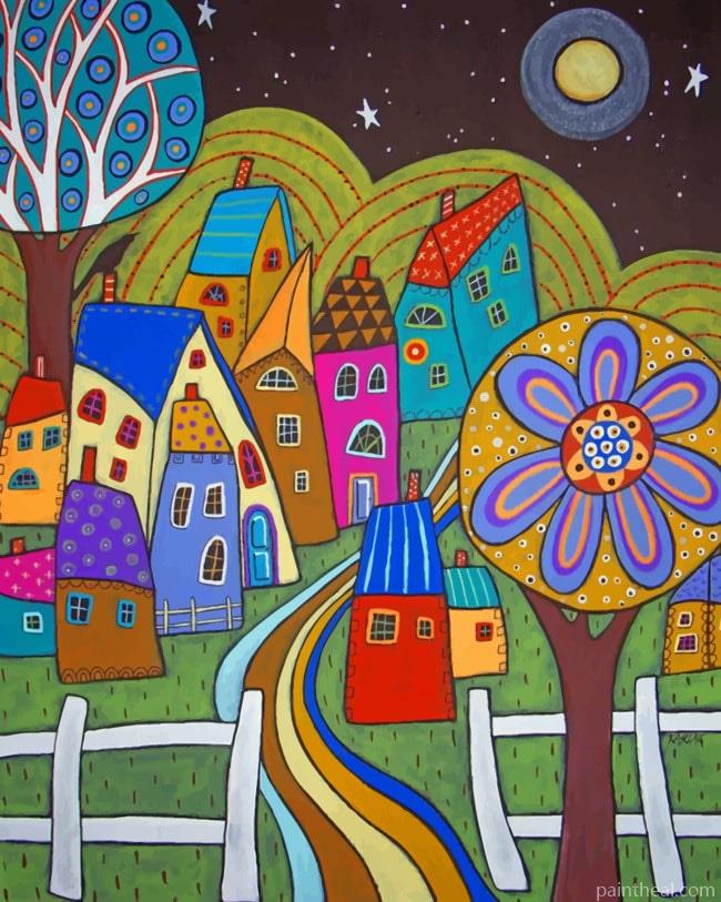 Illustration Houses Art Painting By Numbers Kits