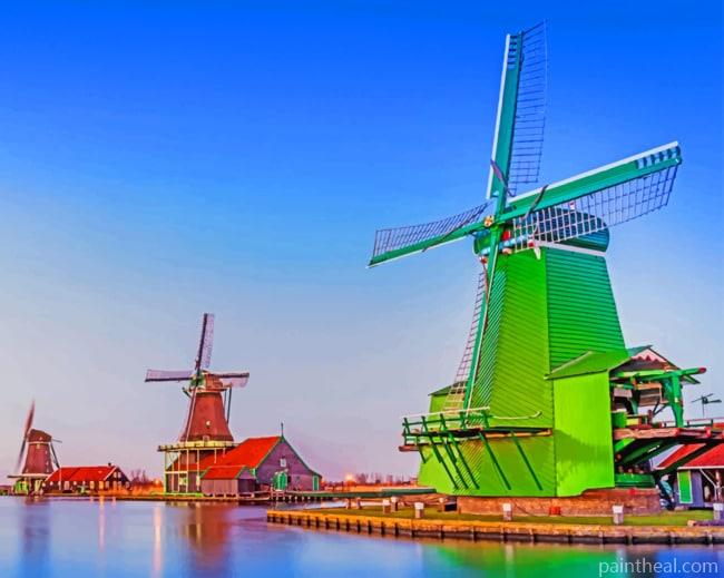 Colorful Windmill Houses Painting By Numbers Kits