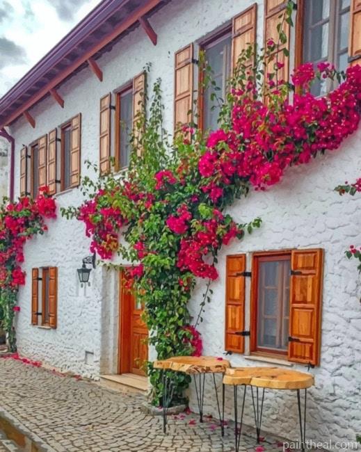 White Houses Pink Flowers Painting By Numbers Kits